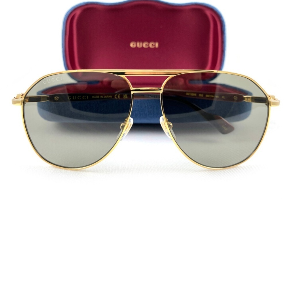 NWT Gucci GG1220S-002 Gold Aviator 59mm Sunglasses